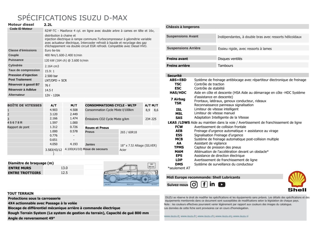 Mandataire ISUZU D-MAX NOUVEAU 2.2L SPACE EVOLUTION