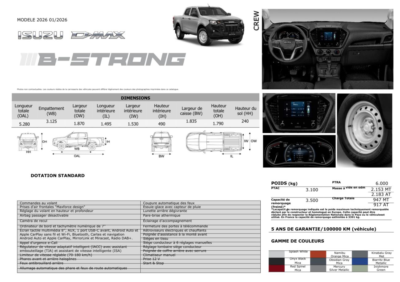 Mandataire ISUZU D-MAX NOUVEAU  2.2L CREW B-STRONG