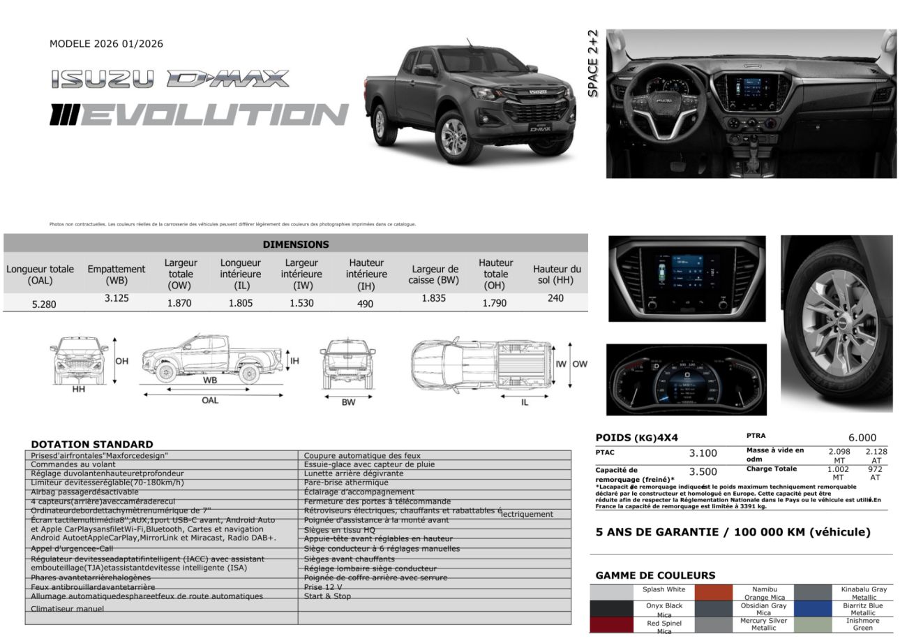 Mandataire ISUZU D-MAX NOUVEAU 2.2L SPACE EVOLUTION