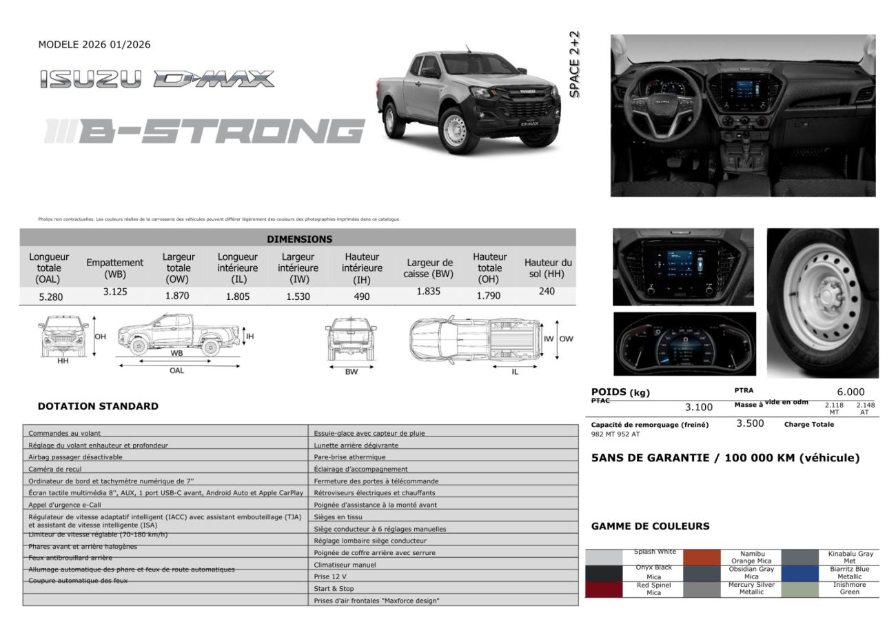 Mandataire ISUZU D-MAX NOUVEAU 2.2L SPACE B-STRONG